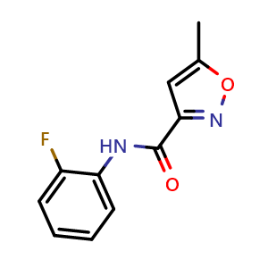 Chemical structure of N-(2-fluorophenyl)-5-methyl-1,2-oxazole-3-carboxamide , CAS 916031-19-1, AChemBlock AD246506
