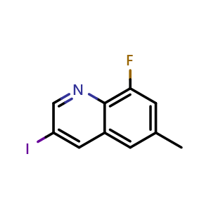 Chemical structure of 8-fluoro-3-iodo-6-methylquinoline , CAS 1592298-19-5, AChemBlock AD246507