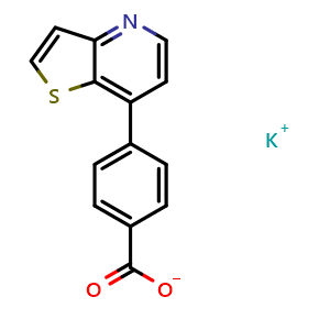 Chemical structure of potassium 4-{thieno[3,2-b]pyridin-7-yl}benzoate , CAS 2097893-99-5, AChemBlock AD246510