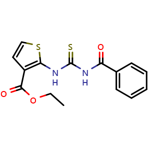 Chemical structure of ethyl 2-(3-benzoylthioureido)thiophene-3-carboxylate , CAS 1199589-72-4, AChemBlock AD246514