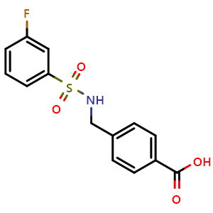 Chemical structure of 4-(((3-fluorophenyl)sulfonamido)methyl)benzoic acid , CAS 885268-74-6, AChemBlock AD246526