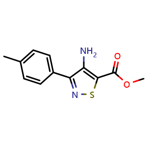 Chemical structure of methyl 4-amino-3-(4-methylphenyl)-1,2-thiazole-5-carboxylate , CAS 82424-70-2, AChemBlock AD246552