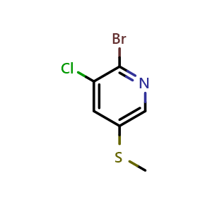 Chemical structure of 2-bromo-3-chloro-5-(methylsulfanyl)pyridine , CAS 1335052-52-2, AChemBlock AD246557