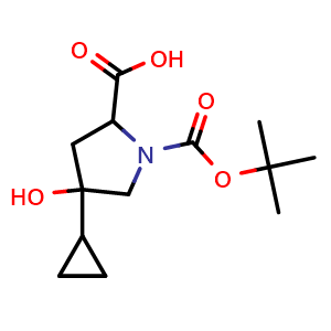 Chemical structure of 1-[(tert-butoxy)carbonyl]-4-cyclopropyl-4-hydroxypyrrolidine-2-carboxylic acid , AChemBlock AD246562