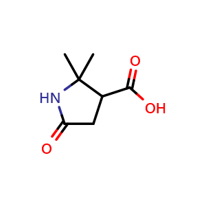 Chemical structure of 2,2-dimethyl-5-oxopyrrolidine-3-carboxylic acid , CAS 33712-86-6, AChemBlock AD246568