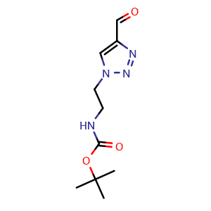 Chemical structure of tert-butyl (2-(4-formyl-1H-1,2,3-triazol-1-yl)ethyl)carbamate , CAS 2098122-32-6, AChemBlock AD246575