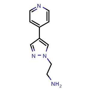 Chemical structure of 2-(4-(pyridin-4-yl)-1H-pyrazol-1-yl)ethan-1-amine , CAS 1864555-50-9, AChemBlock AD246576