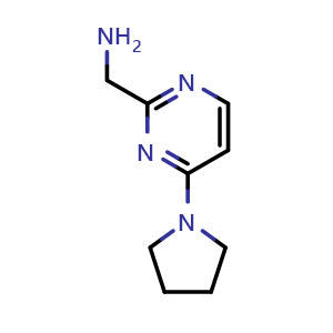 Chemical structure of (4-(pyrrolidin-1-yl)pyrimidin-2-yl)methanamine , CAS 944904-74-9, AChemBlock AD246598