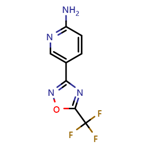 Chemical structure of 5-[5-(trifluoromethyl)-1,2,4-oxadiazol-3-yl]pyridin-2-amine , CAS 2086260-68-4, AChemBlock AD246599