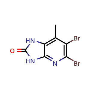 Chemical structure of 5,6-dibromo-7-methyl-1H,2H,3H-imidazo[4,5-b]pyridin-2-one , CAS 2169997-51-5, AChemBlock AD246603
