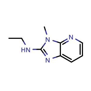 Chemical structure of N-ethyl-3-methyl-3H-imidazo[4,5-b]pyridin-2-amine , CAS 2097935-20-9, AChemBlock AD246621