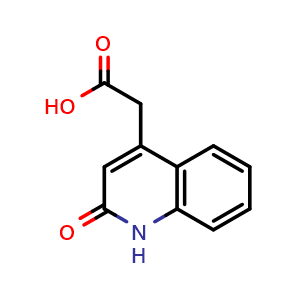 Chemical structure of (2-Oxo-1,2-dihydro-quinolin-4-yl)-acetic acid , CAS 21298-80-6, AChemBlock AD246638