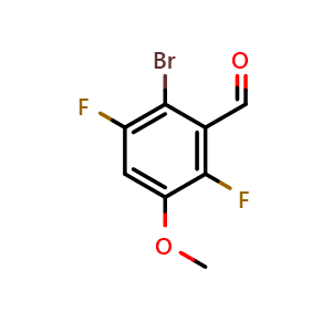 Chemical structure of 2-bromo-3,6-difluoro-5-methoxybenzaldehyde , CAS 2303565-84-4, AChemBlock AD246649