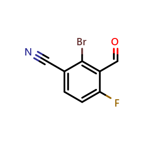 Chemical structure of 2-bromo-4-fluoro-3-formylbenzonitrile , CAS 2256060-62-3, AChemBlock AD246669