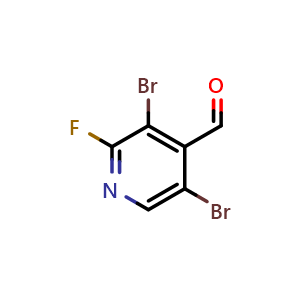 Chemical structure of 3,5-dibromo-2-fluoropyridine-4-carbaldehyde , CAS 2256060-41-8, AChemBlock AD246673