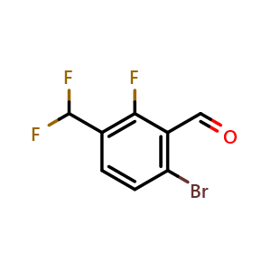 Chemical structure of 6-Bromo-3-(difluoromethyl)-2-fluorobenzaldehyde , CAS 2092861-81-7, AChemBlock AD246679