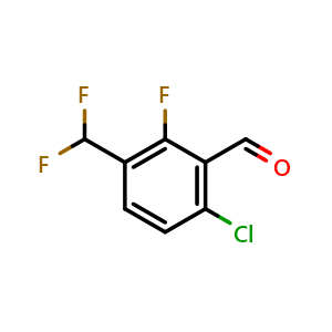 Chemical structure of 6-Chloro-3-(difluoromethyl)-2-fluorobenzaldehyde , CAS 2307552-83-4, AChemBlock AD246688