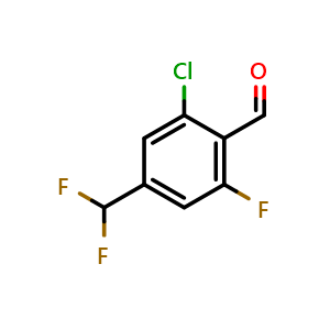 Chemical structure of 2-Chloro-4-(difluoromethyl)-6-fluorobenzaldehyde , CAS 2307552-77-6, AChemBlock AD246690