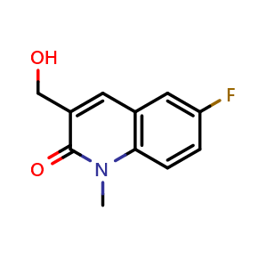 Chemical structure of 6-Fluoro-3-(hydroxymethyl)-1-methylquinolin-2(1H)-one , CAS 2092727-97-2, AChemBlock AD246693