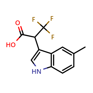 Chemical structure of 3,3,3-trifluoro-2-(5-methyl-1H-indol-3-yl)propanoic acid , CAS 252729-38-7, AChemBlock AD246701