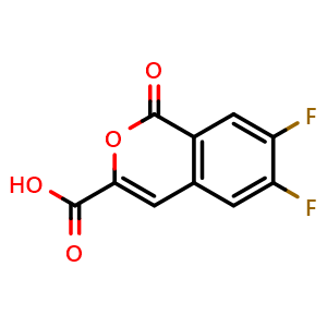 Chemical structure of 6,7-difluoro-1-oxo-1H-isochromene-3-carboxylic acid , CAS 1598281-98-1, AChemBlock AD246705