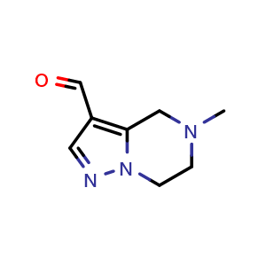 Chemical structure of 5-methyl-4H,5H,6H,7H-pyrazolo[1,5-a]pyrazine-3-carbaldehyde , CAS 3028142-22-2, AChemBlock AD246712