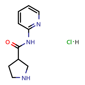 Chemical structure of N-(pyridin-2-yl)pyrrolidine-3-carboxamide hydrochloride , CAS 2379945-77-2, AChemBlock AD246728