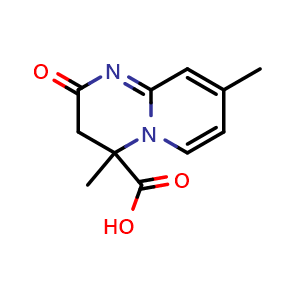 Chemical structure of 4,8-Dimethyl-2-oxo-3,4-dihydro-2H-pyrido[1,2-a]pyrimidine-4-carboxylic acid , CAS 393802-66-9, AChemBlock AD246744