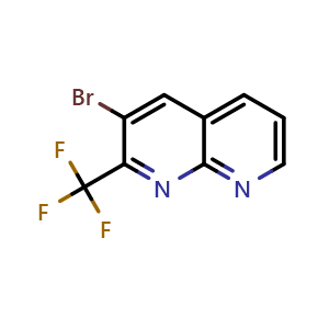 Chemical structure of 3-bromo-2-(trifluoromethyl)-1,8-naphthyridine , CAS 2816913-06-9, AChemBlock AD246751