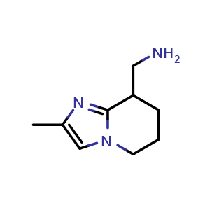 Chemical structure of {2-methyl-5H,6H,7H,8H-imidazo[1,2-a]pyridin-8-yl}methanamine , CAS 1423033-42-4, AChemBlock AD246766