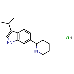 Chemical structure of 6-(piperidin-2-yl)-3-(propan-2-yl)-1H-indole hydrochloride , CAS 2602564-52-1, AChemBlock AD246789