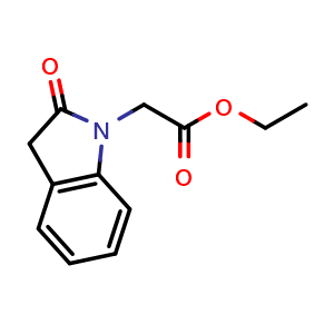 Chemical structure of Ethyl 2,3-dihydro-2-oxo-1H-indole-1-acetate , CAS 132382-20-8, AChemBlock AD246793