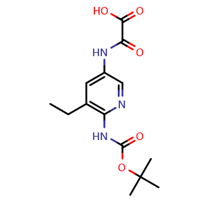 Chemical structure of 2-[[6-(tert-butoxycarbonylamino)-5-ethyl-3-pyridyl]amino]-2-oxo-acetic acid , CAS 2883422-88-4, AChemBlock AD246794