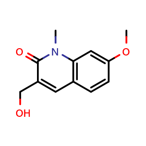 Chemical structure of 3-(hydroxymethyl)-7-methoxy-1-methylquinolin-2(1H)-one , CAS 924769-60-8, AChemBlock AD246827