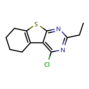 Chemical structure of 4-chloro-2-ethyl-5,6,7,8-tetrahydrobenzo[4,5]thieno[2,3-d]pyrimidine , CAS 401511-17-9, AChemBlock AD246831