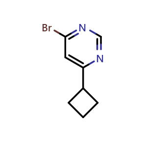 Chemical structure of 4-bromo-6-cyclobutylpyrimidine , CAS 1086382-15-1, AChemBlock AD246835