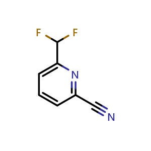 Chemical structure of 6-(difluoromethyl)pyridine-2-carbonitrile , CAS 1211527-29-5, AChemBlock AD246854