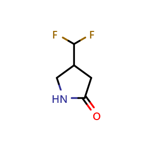 Chemical structure of 4-(difluoromethyl)pyrrolidin-2-one , CAS 1803589-29-8, AChemBlock AD246859