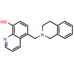 Chemical structure of 5-[(1,2,3,4-tetrahydroisoquinolin-2-yl)methyl]quinolin-8-ol , CAS 22080-20-2, AChemBlock AD246864