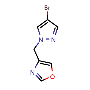 Chemical structure of 4-[(4-bromo-1H-pyrazol-1-yl)methyl]-1,3-oxazole , CAS 2098104-06-2, AChemBlock AD246878