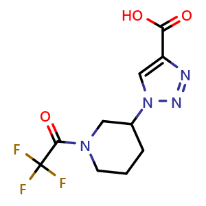 Chemical structure of 1-[1-(2,2,2-trifluoroacetyl)piperidin-3-yl]-1H-1,2,3-triazole-4-carboxylic acid , CAS 2034576-87-7, AChemBlock AD246886