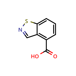 Chemical structure of 1,2-benzothiazole-4-carboxylic acid , CAS 1378831-60-7, AChemBlock AD246891