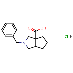 Chemical structure of 2-benzyl-octahydrocyclopenta[c]pyrrole-3a-carboxylic acid hydrochloride , CAS 2803455-93-6, AChemBlock AD246893