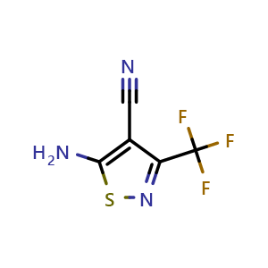 Chemical structure of 5-amino-3-(trifluoromethyl)-1,2-thiazole-4-carbonitrile , CAS 1094619-79-0, AChemBlock AD246911