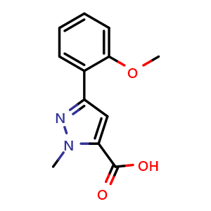 Chemical structure of 3-(2-Methoxyphenyl)-1-methyl-1H-pyrazole-5-carboxylic acid , CAS 1015868-53-7, AChemBlock AD246918