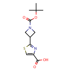 Chemical structure of 2-(1-(tert-butoxycarbonyl)azetidin-3-yl)thiazole-4-carboxylic acid , CAS 2089876-66-2, AChemBlock AD246919
