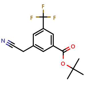 Chemical structure of tert-butyl 3-(cyanomethyl)-5-(trifluoromethyl)benzoate , CAS 2770600-86-5, AChemBlock AD246941