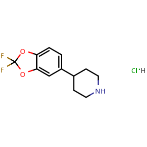 Chemical structure of 4-(2,2-difluoro-2H-1,3-benzodioxol-5-yl)piperidine hydrochloride , CAS 2748196-02-1, AChemBlock AD246942