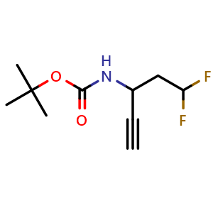 Chemical structure of tert-butyl N-(5,5-difluoropent-1-yn-3-yl)carbamate , CAS 2938997-22-7, AChemBlock AD246945