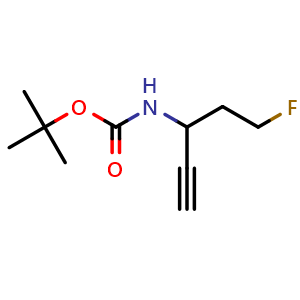 Chemical structure of tert-butyl N-(5-fluoropent-1-yn-3-yl)carbamate , CAS 2938997-15-8, AChemBlock AD246951